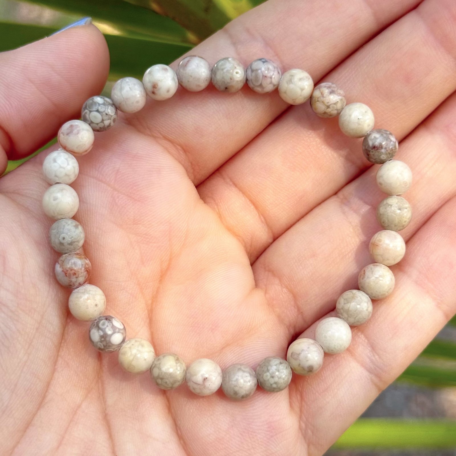 Pulsera bolas 6mm Ágata Fósil AB