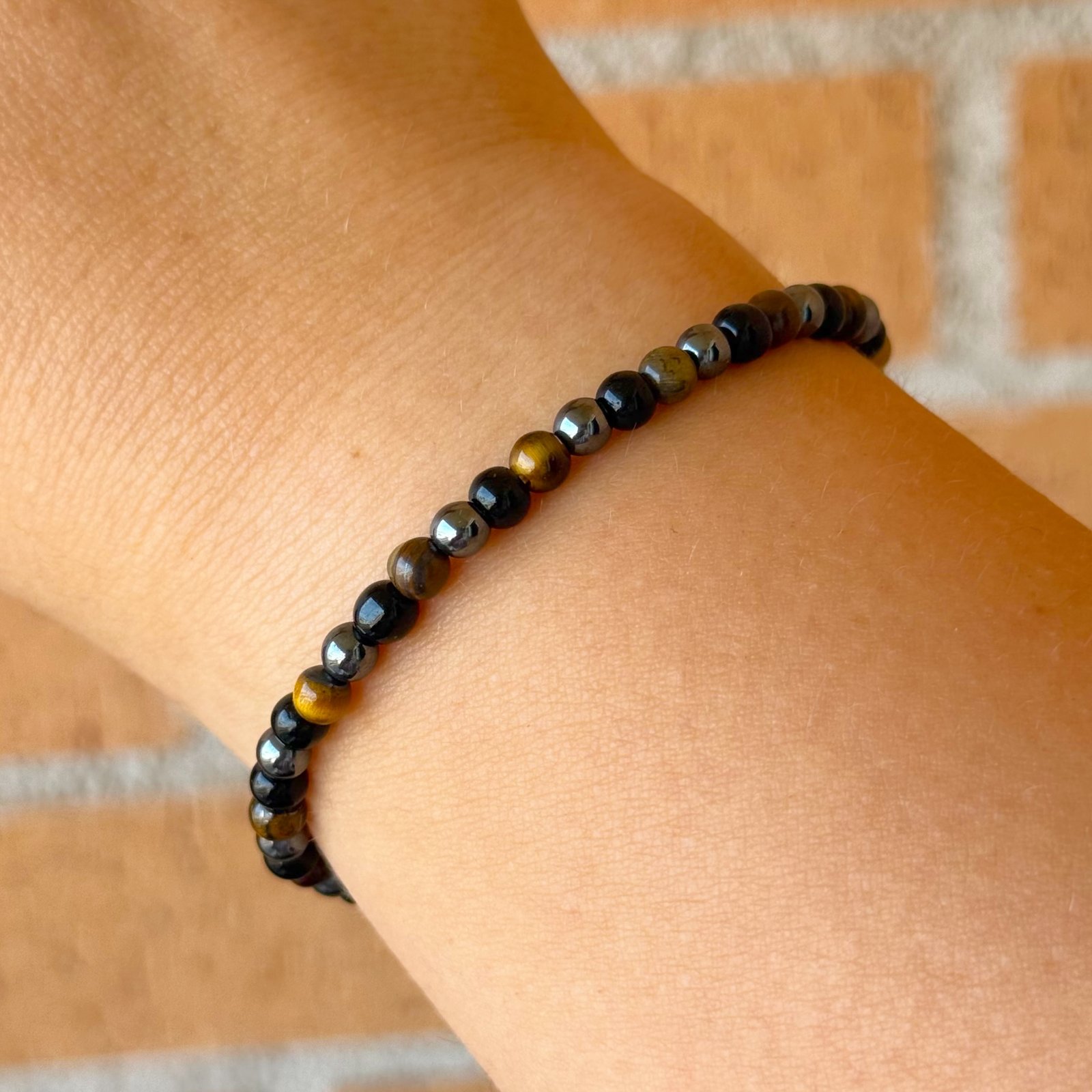 Pulsera Triple Protección (Obsidiana, hematite y ojo de tigre) 4mm